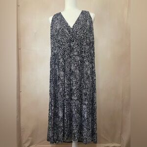 Lane Bryant women's 26/28 V neck rope strap black/white micro print mid dress